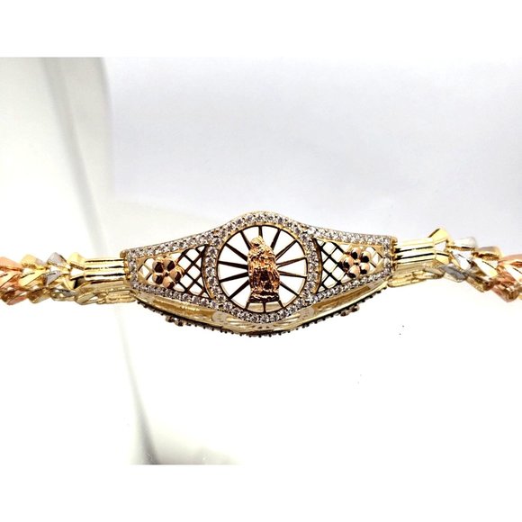 14k REAL GOLD women's Bracelets Guadalupe Circles or Rings pave - Picture 2 of 16